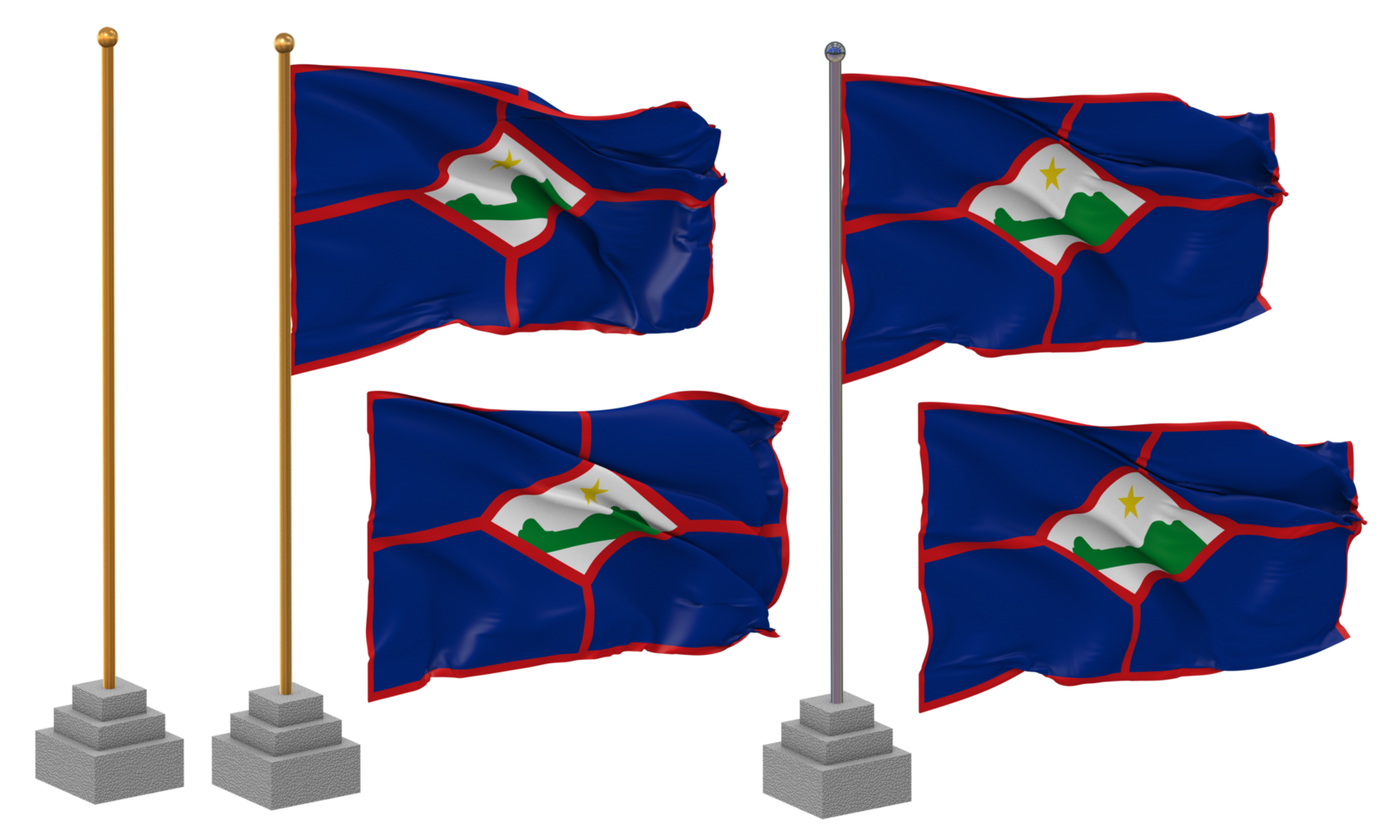 Sint Eustatius Flag Waving Different Style With Stand Pole Isolated, 3D Rendering png