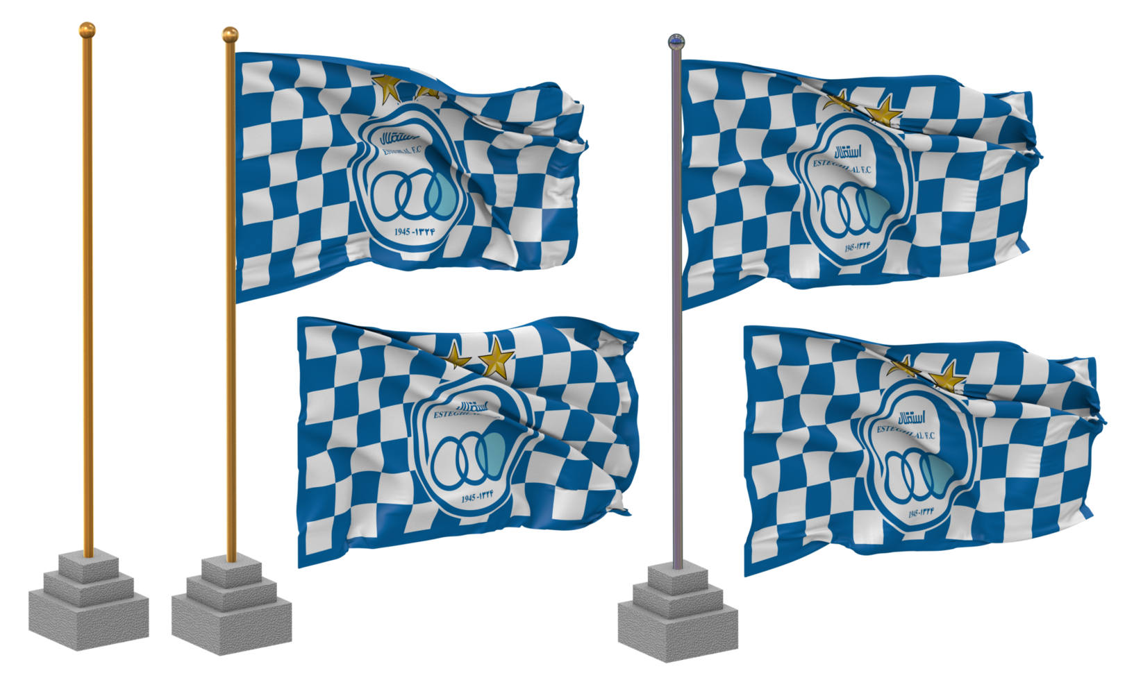 Esteghlal Football Club Flag Waving Different Style With Stand Pole Isolated, 3D Rendering png