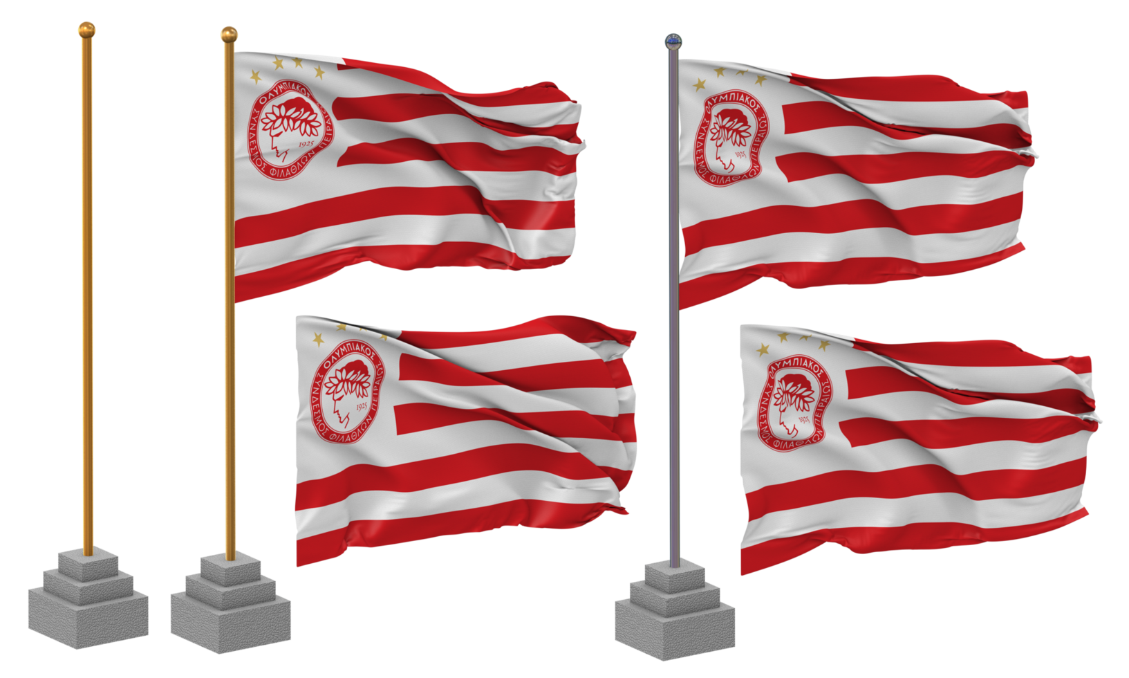 Olympiacos Club of Fans of Piraeu Flag Waving Different Style With Stand Pole Isolated, 3D Rendering png