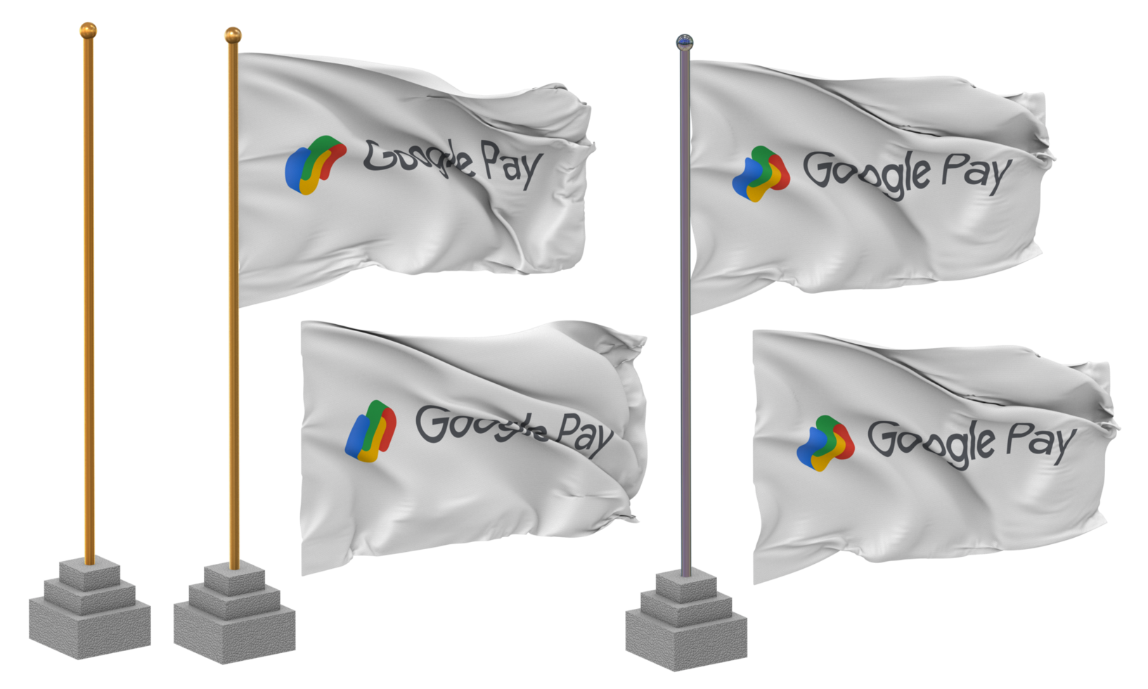 Google Pay Flag Waving Different Style With Stand Pole Isolated, 3D Rendering png