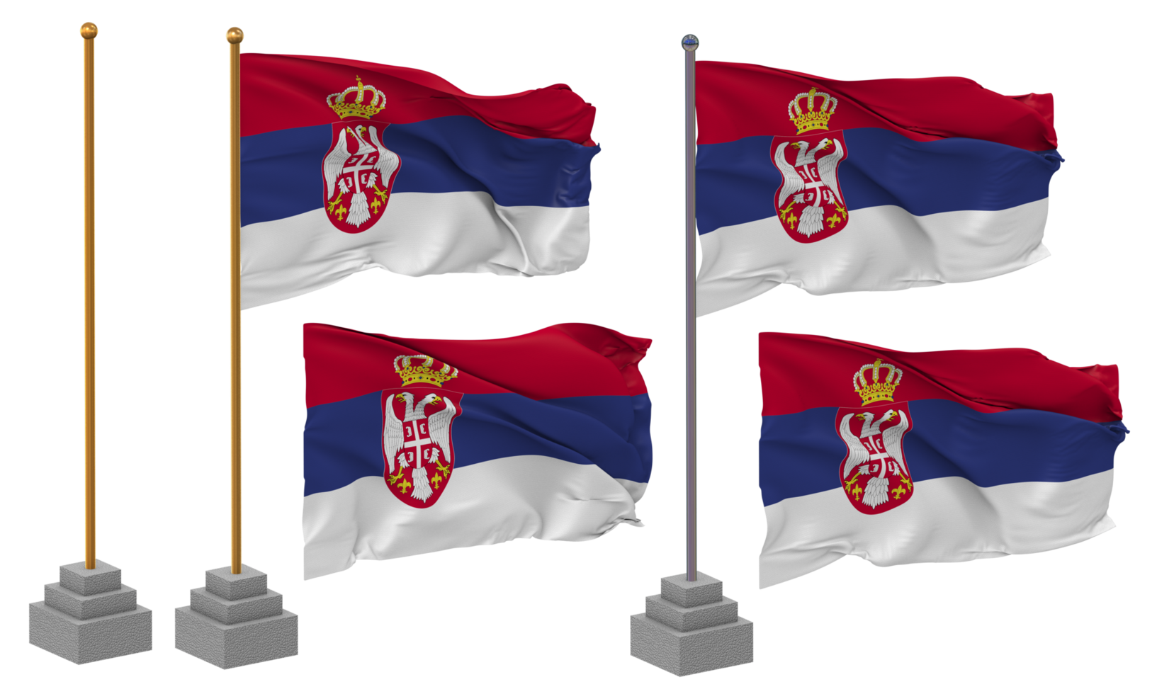 Serbia Flag Waving, Stand, Pole, Isolated, 3d illustration, 3d rendering, Flag, Golden, png