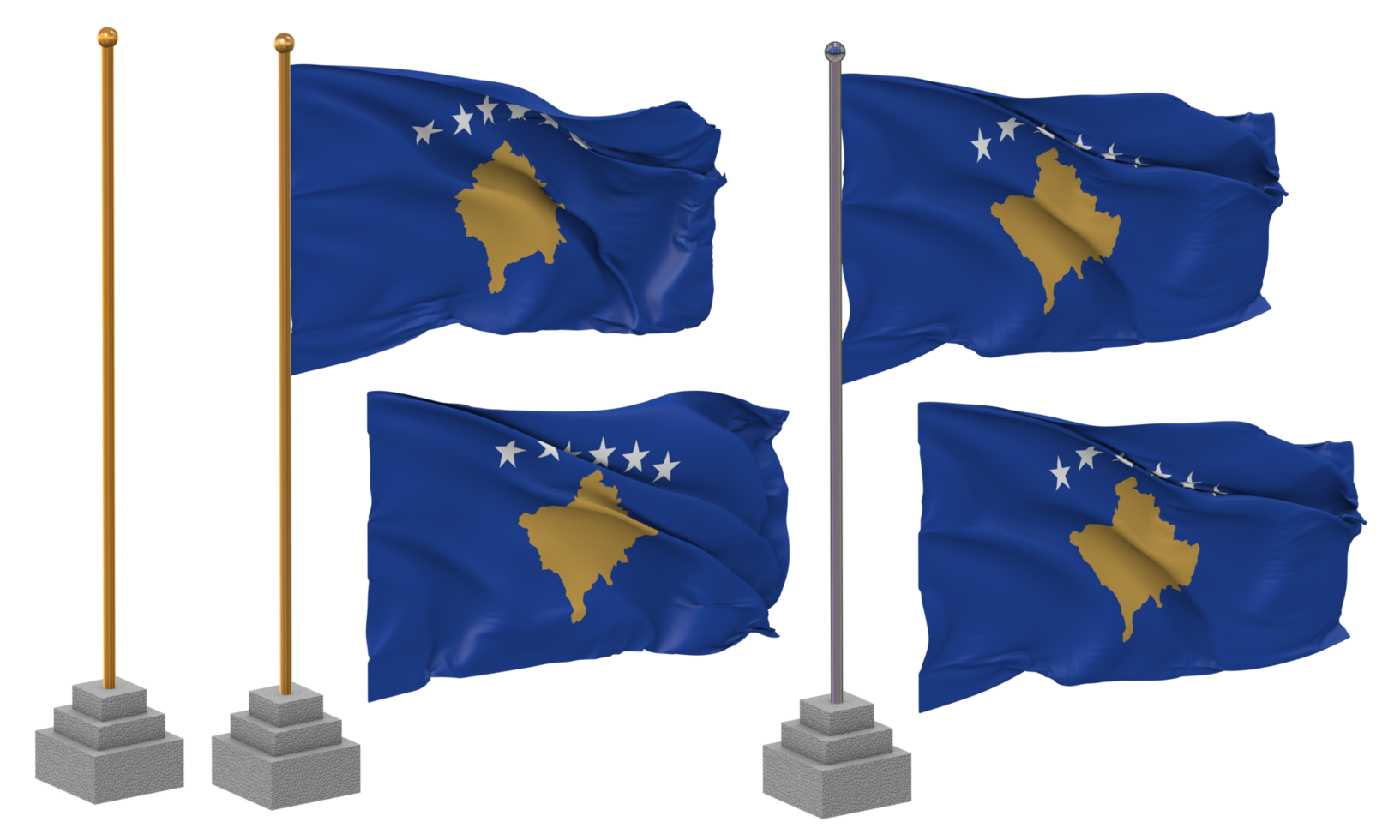 Kosovo Flag Waving Different Style With Stand Pole Isolated, 3D Rendering png