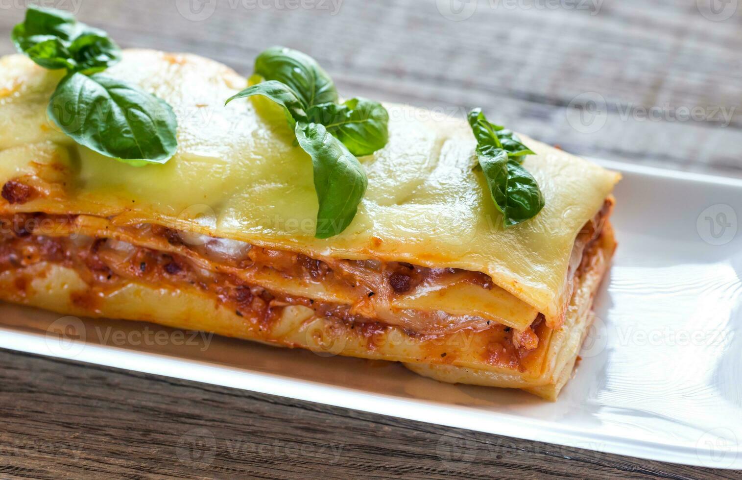 Portion of classic lasagne photo