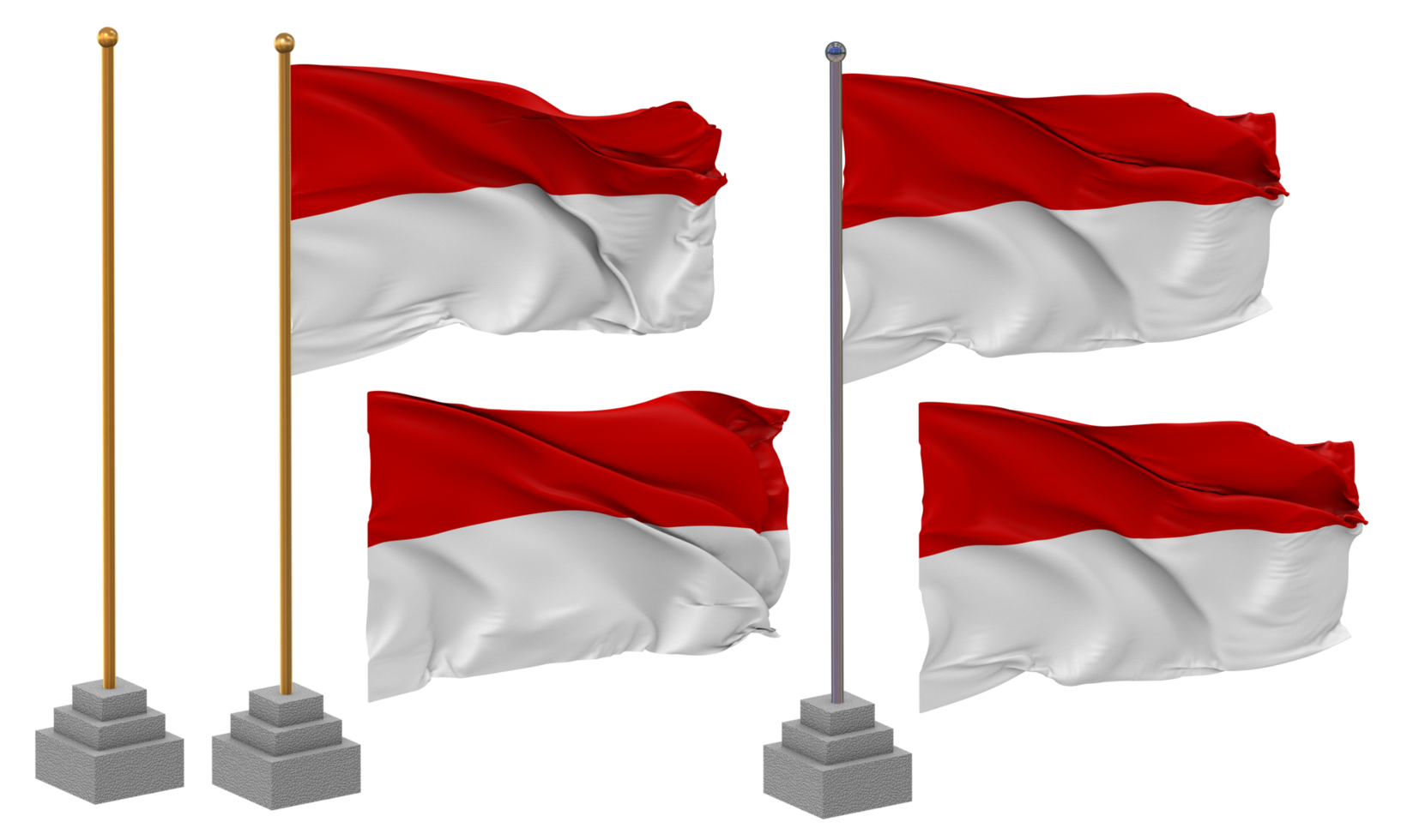 Indonesia Flag Waving Different Style With Stand Pole Isolated, 3D Rendering png