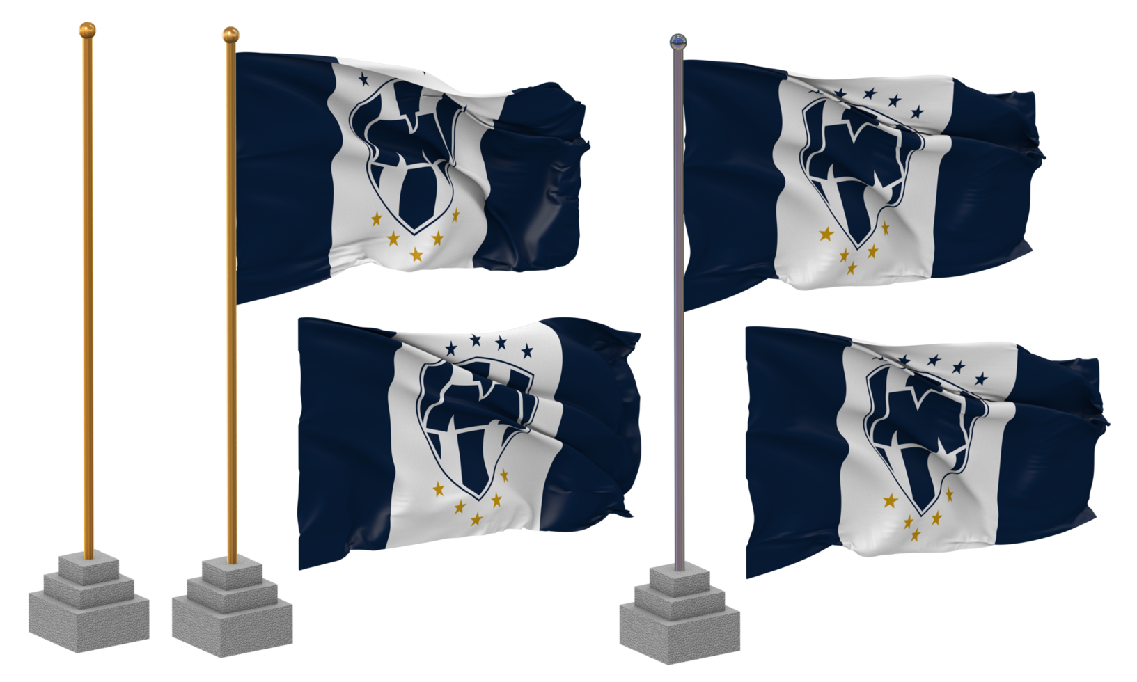 Club de Futbol Monterrey, Rayados Flag Waving Different Style With Stand Pole Isolated, 3D Rendering png