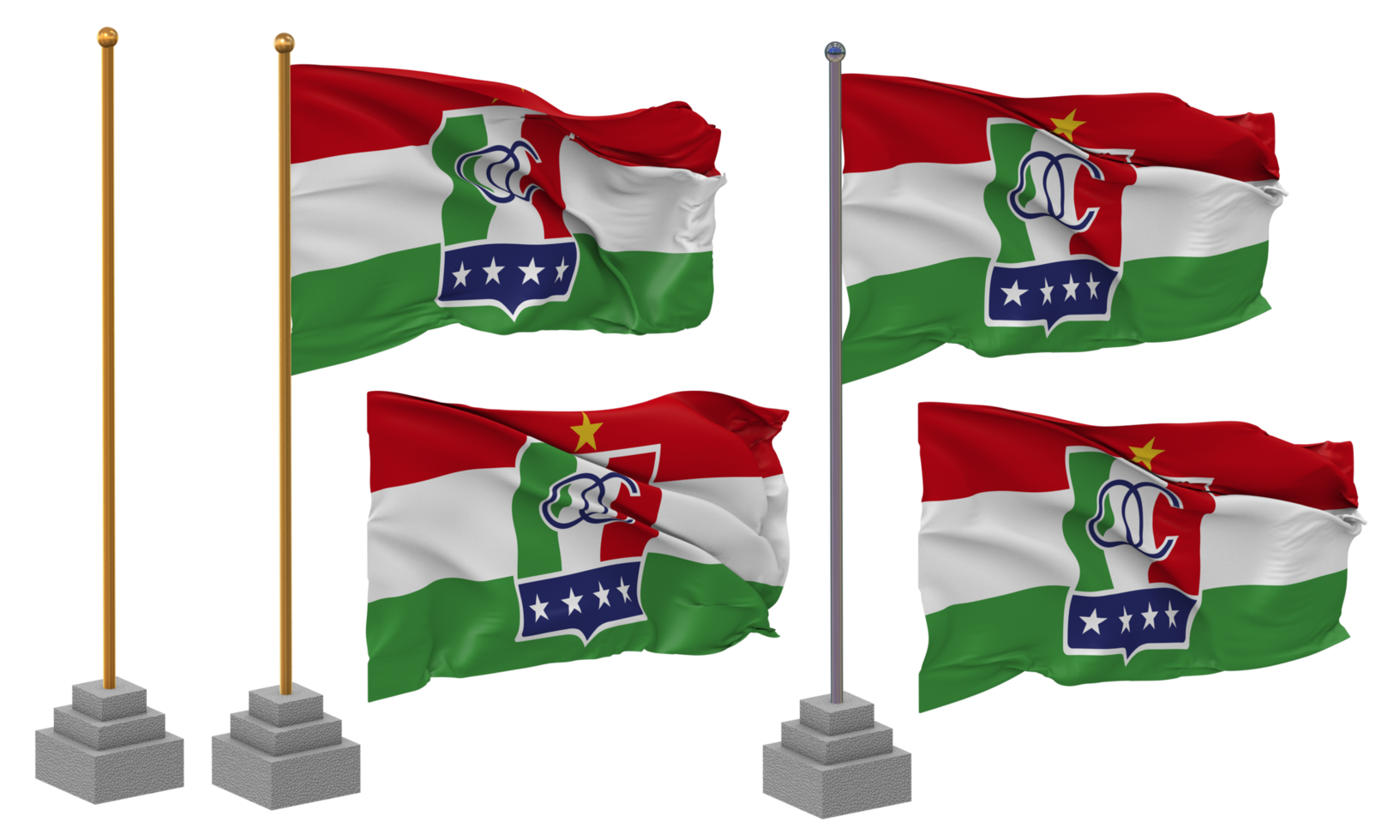 Once Caldas SA Football Flag Waving Different Style With Stand Pole Isolated, 3D Rendering png
