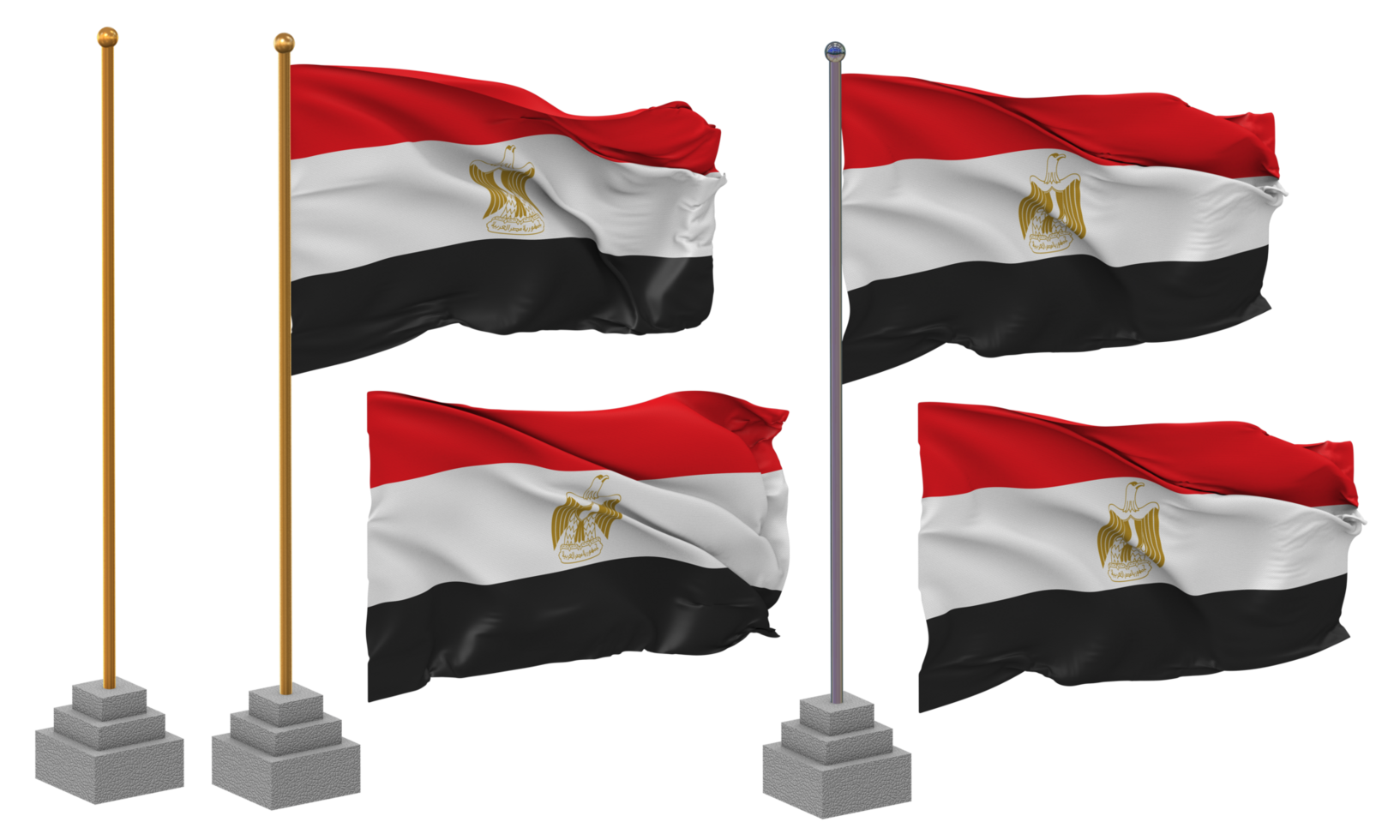 Egypt Flag Waving Different Style With Stand Pole Isolated, 3D Rendering png