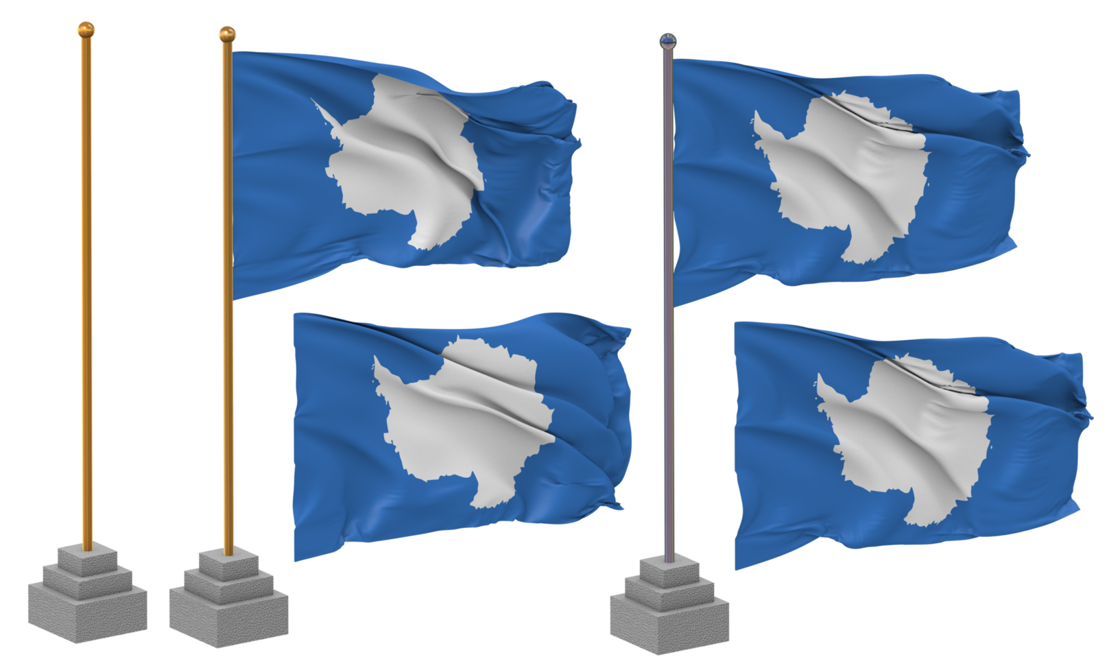 Antarctica Flag Waving Different Style With Stand Pole Isolated, 3D Rendering png