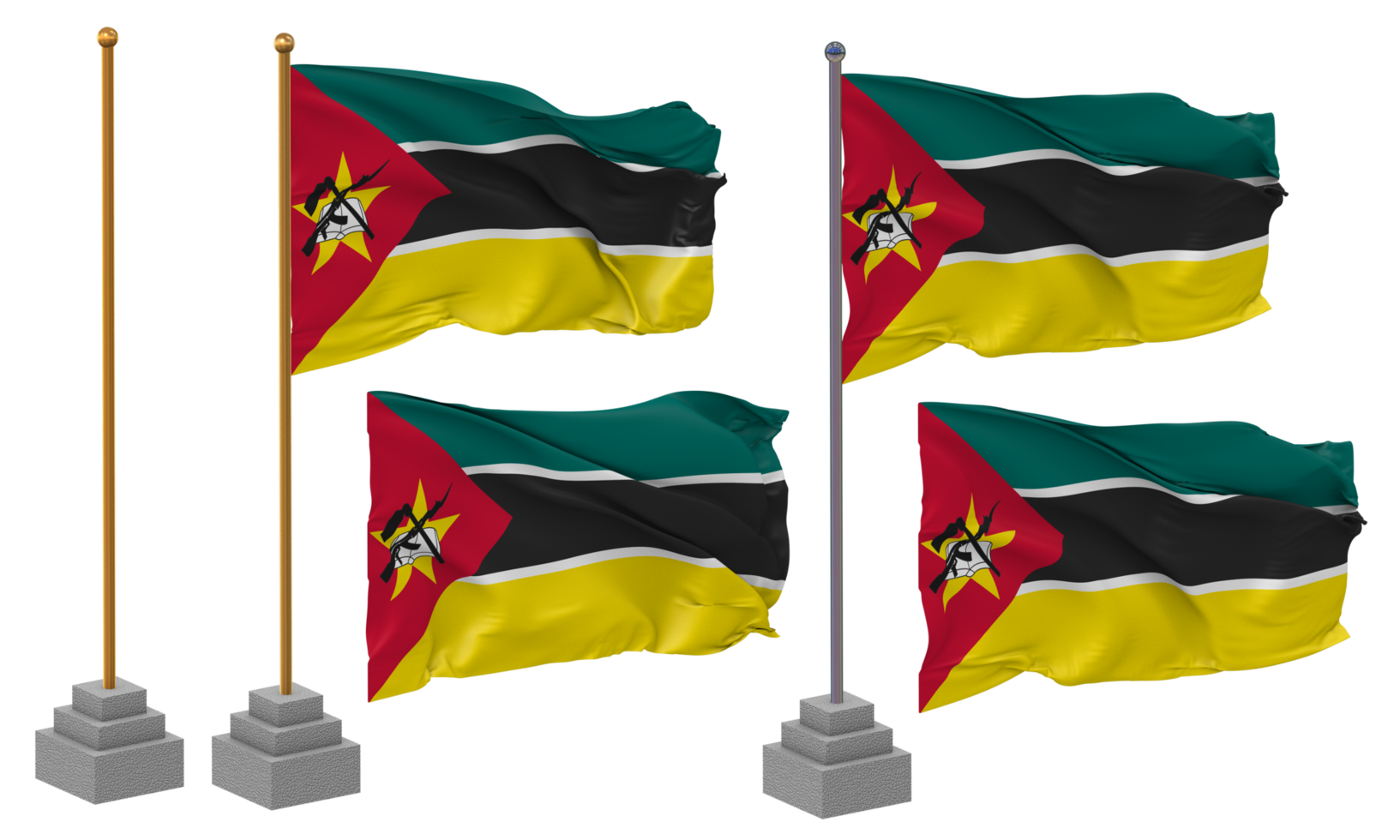 Mozambique Flag Waving Different Style With Stand Pole Isolated, 3D Rendering png
