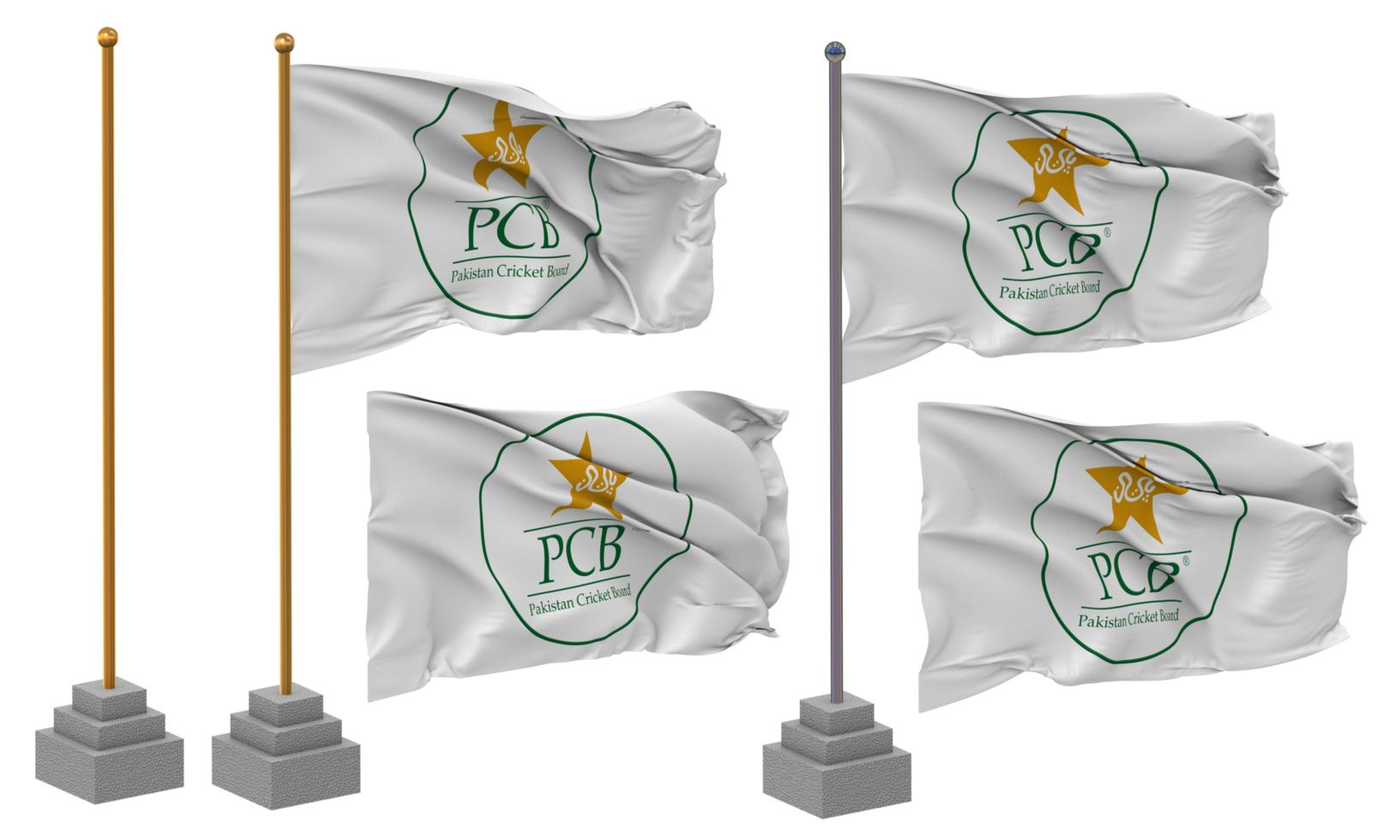 Pakistan Cricket Board, PCB Flag Waving Different Style With Stand Pole Isolated, 3D Rendering png