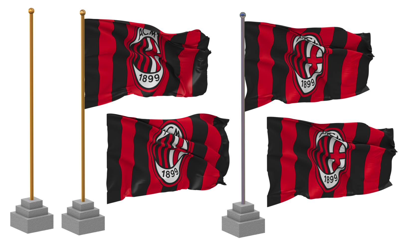 associazione calcio milano, ac milan fotboll klubb flagga vinka annorlunda stil med stå Pol isolerat, 3d tolkning png