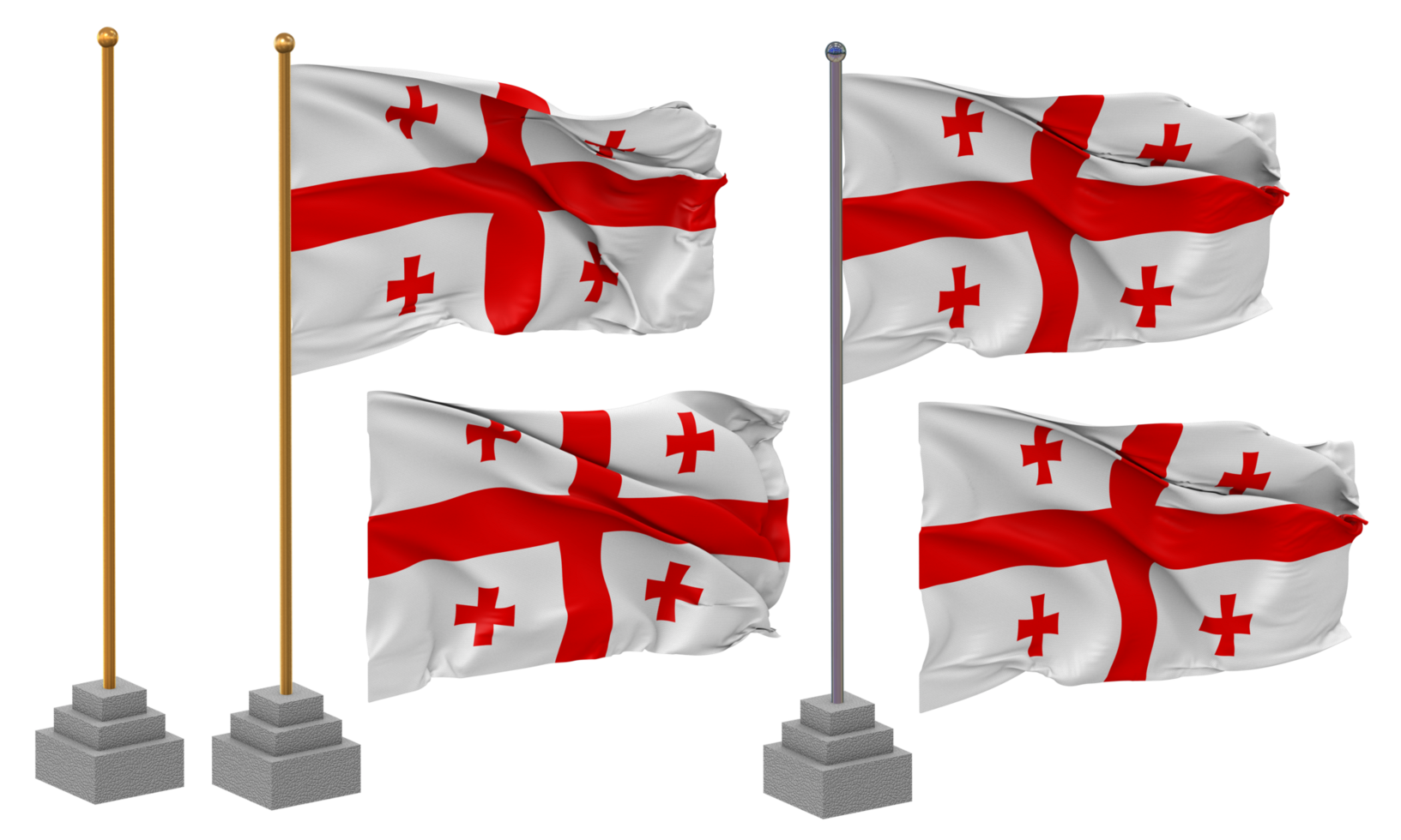 Georgia Flag Waving Different Style With Stand Pole Isolated, 3D Rendering png