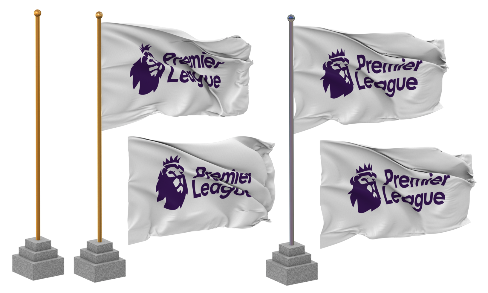 Premier League Flag Waving Different Style With Stand Pole Isolated, 3D Rendering png