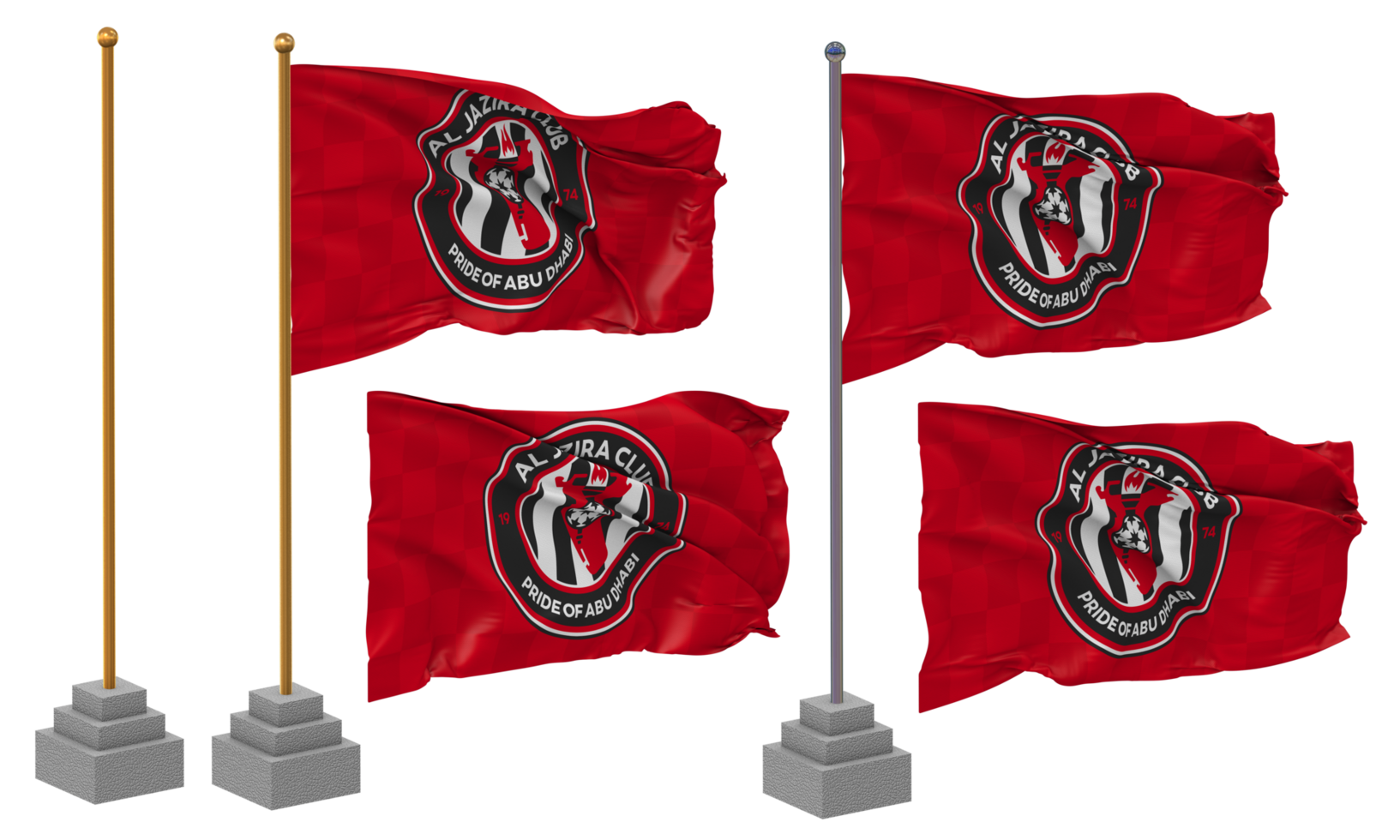 Al Jazira Football Club Flag Waving Different Style With Stand Pole Isolated, 3D Rendering png