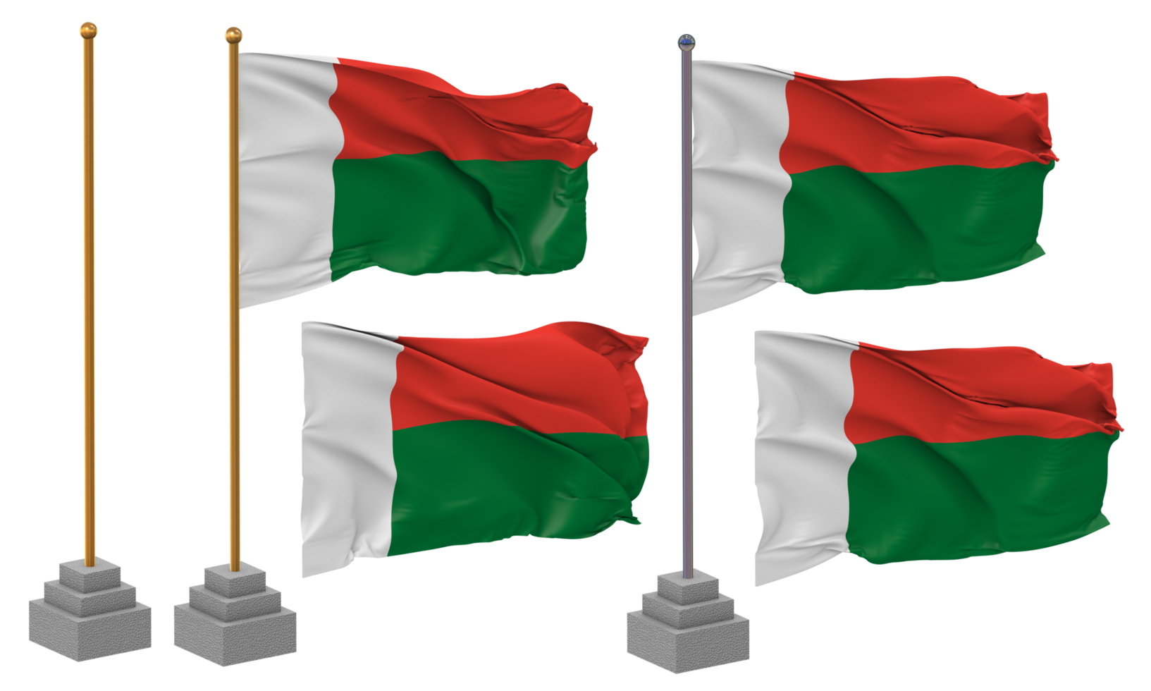 Madagascar Flag Waving Different Style With Stand Pole Isolated, 3D Rendering png