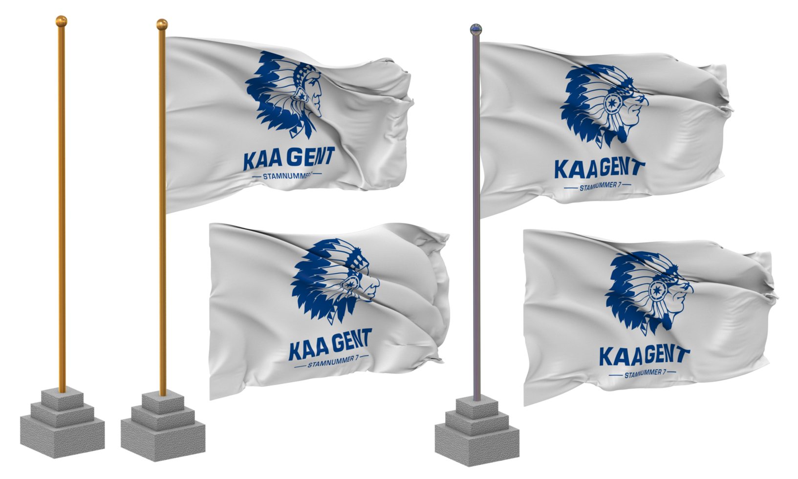 Koninklijke Atletiek Associatie Gent, KAA Gent Flag Waving Different Style With Stand Pole Isolated, 3D Rendering png