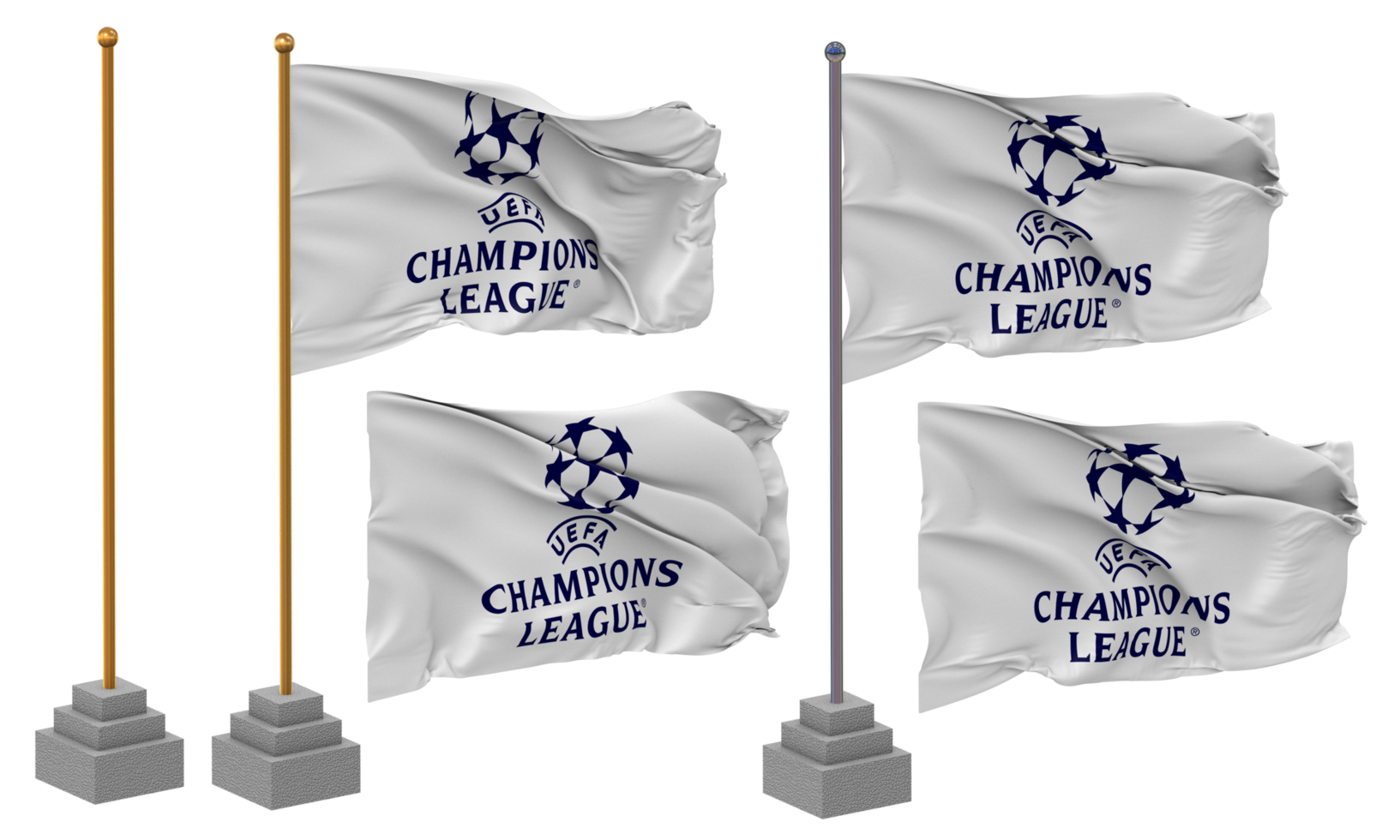 Union of European Football Associations, UEFA Flag Waving Different Style With Stand Pole Isolated, 3D Rendering png