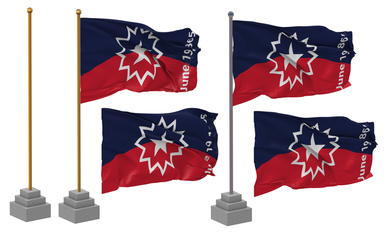 Juneteenth Flag Waving Different Style With Stand Pole Isolated, 3D Rendering png