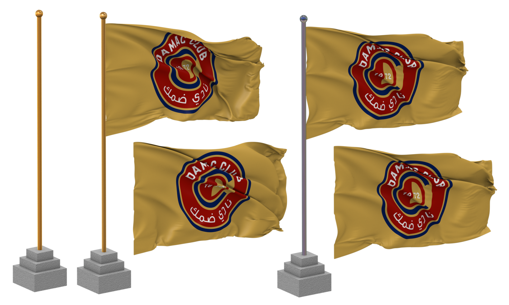 Damac Football Club Flag Waving Different Style With Stand Pole Isolated, 3D Rendering png