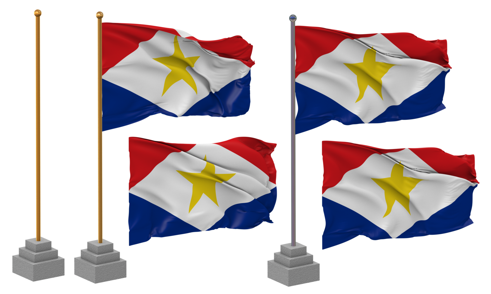 Bonaire Flag Waving Different Style With Stand Pole Isolated, 3D Rendering png