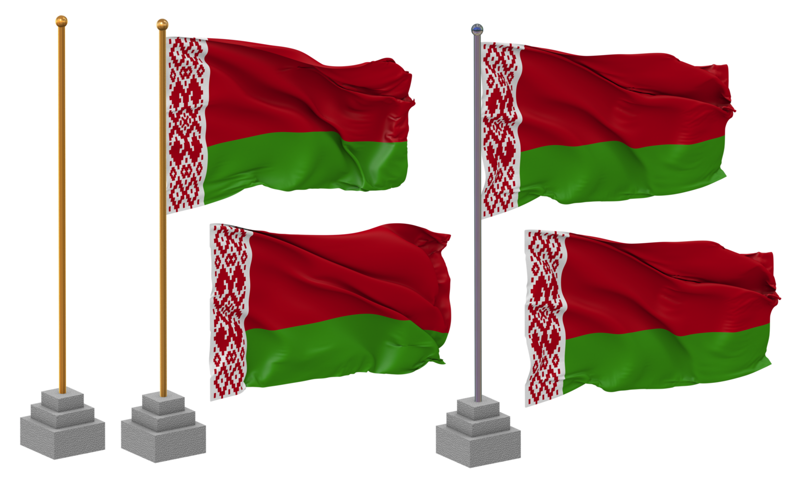Belarus Flag Waving Different Style With Stand Pole Isolated, 3D Rendering png