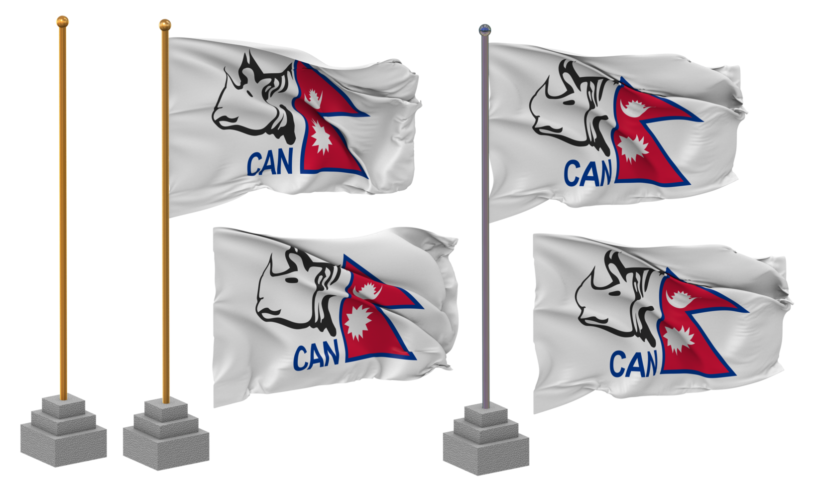 Cricket Association of Nepal, CAN Flag Waving Different Style With Stand Pole Isolated, 3D Rendering png