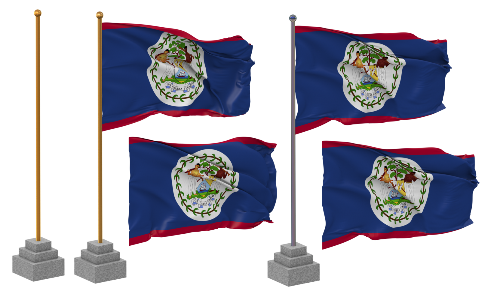 Belize Flag Waving Different Style With Stand Pole Isolated, 3D Rendering png