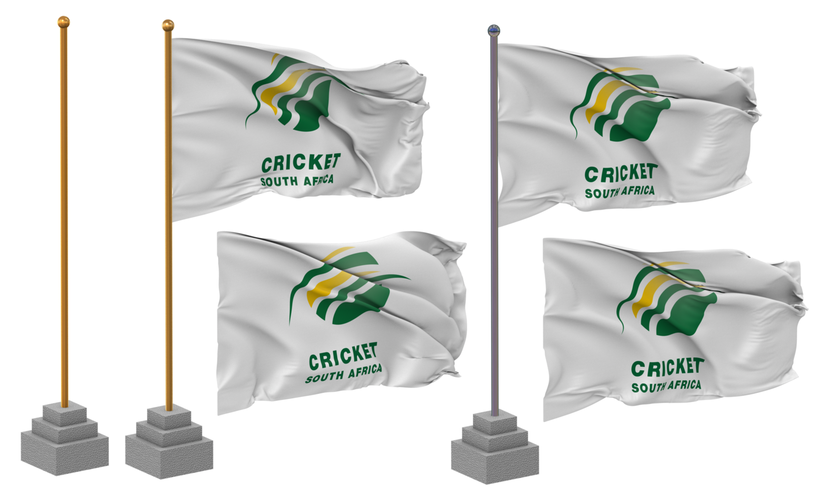 Cricket South Africa, CSA Flag Waving Different Style With Stand Pole Isolated, 3D Rendering png