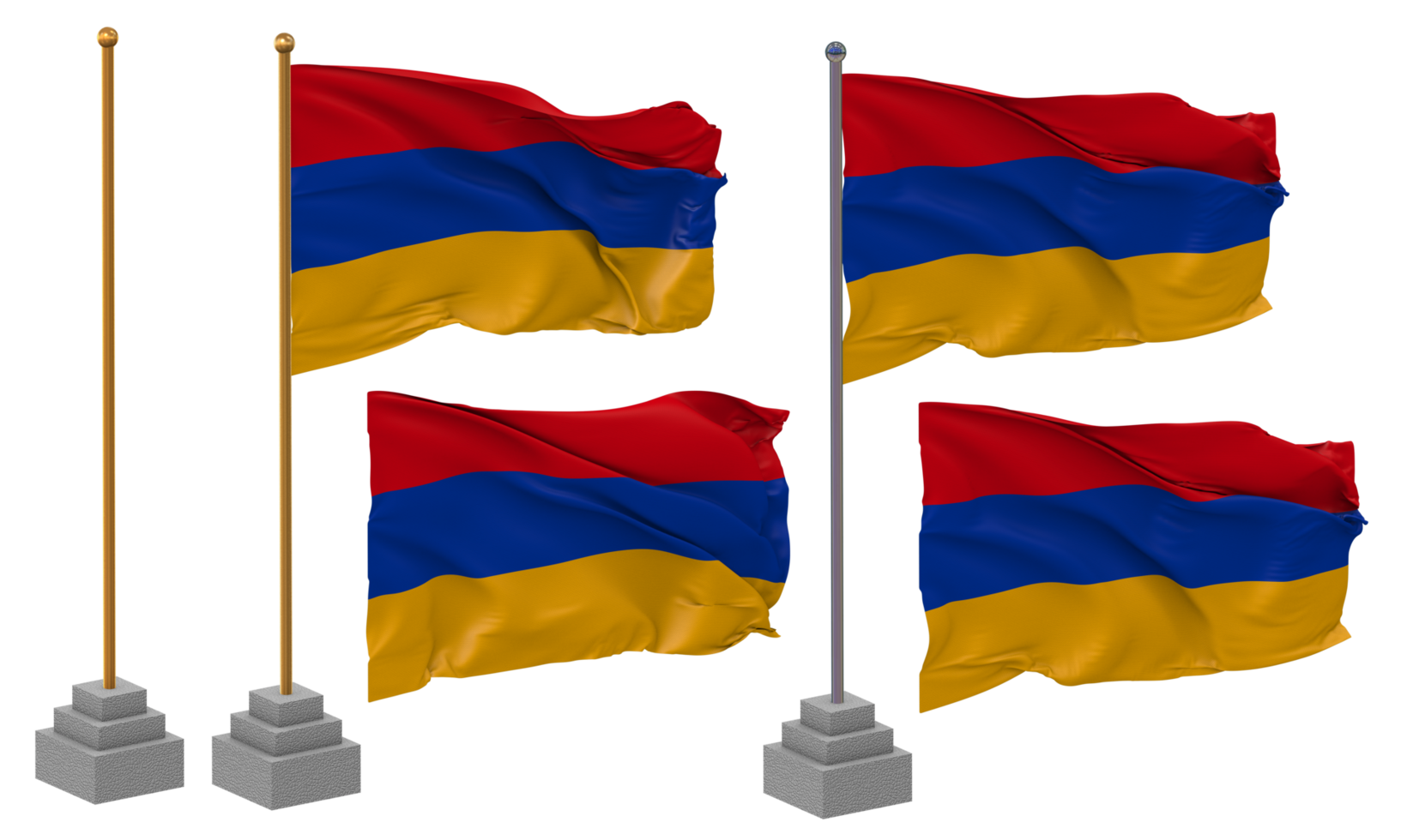 Armenia Flag Waving Different Style With Stand Pole Isolated, 3D Rendering png