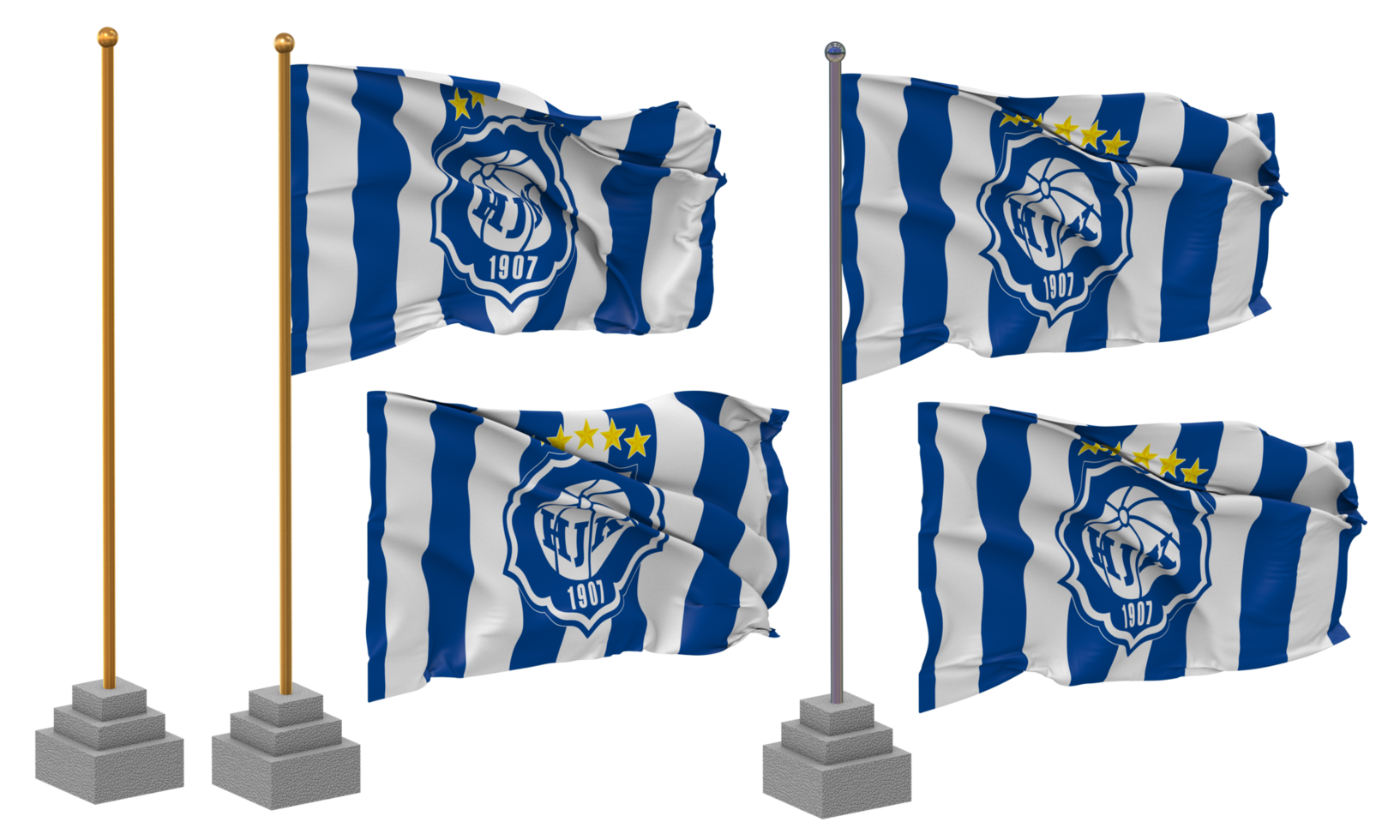 Helsingin Jalkapalloklubi, HJK Helsinki Flag Waving Different Style With Stand Pole Isolated, 3D Rendering png