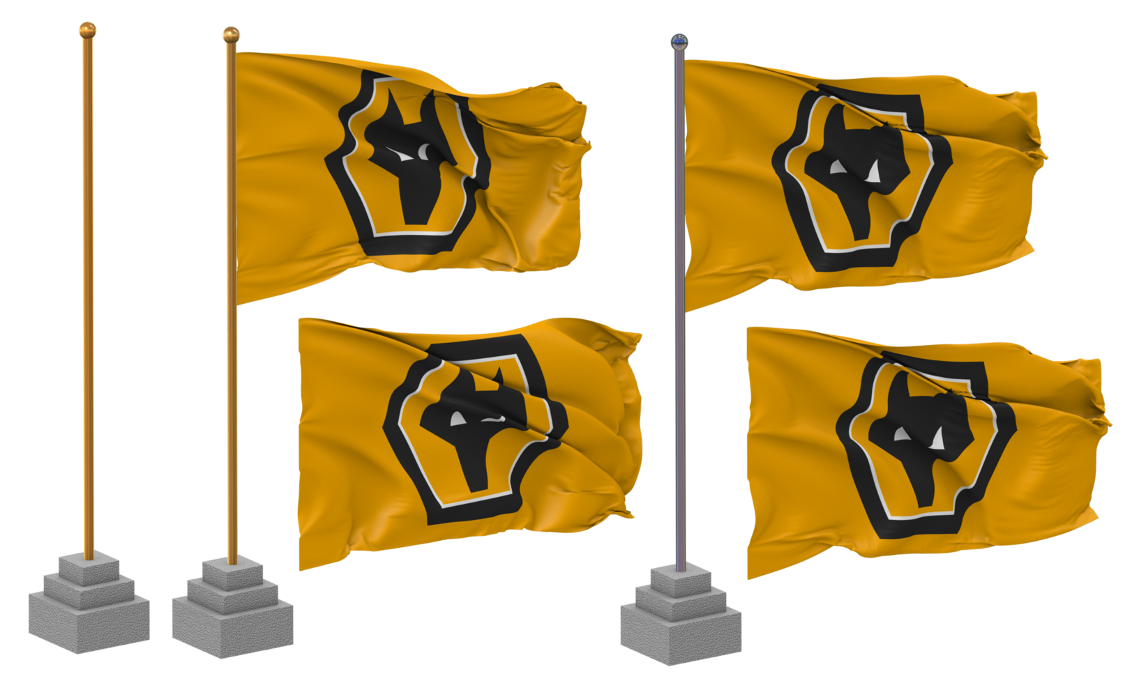 Wolverhampton Wanderers Football Club Flag Waving Different Style With Stand Pole Isolated, 3D Rendering png