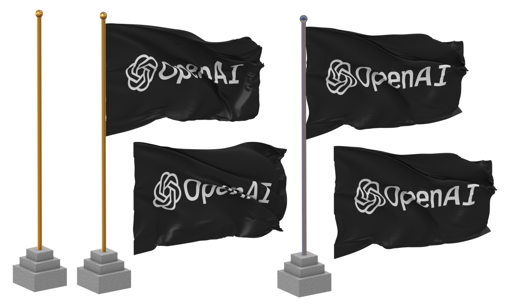 ChatGPT OpenAI Flag Waving Different Style With Stand Pole Isolated, 3D Rendering png