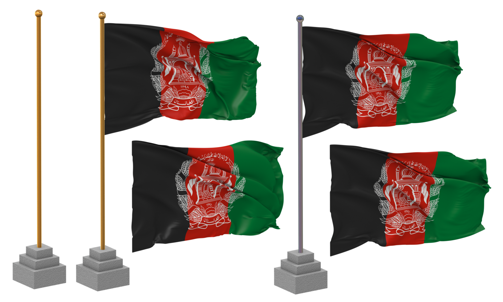 Afghanistan Flag Waving Different Style With Stand Pole Isolated, 3D Rendering png