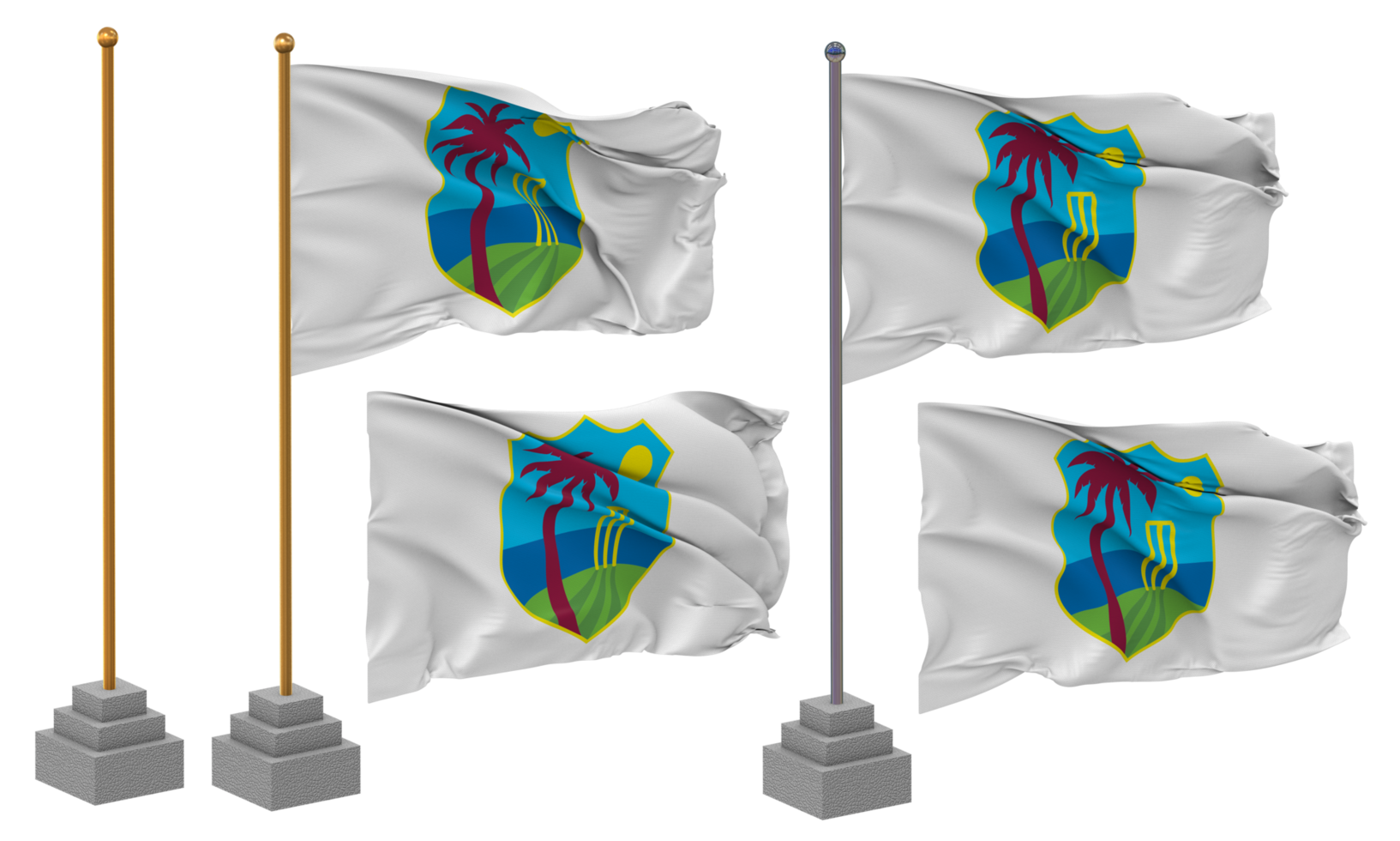 Cricket West Indies, CWI Flag Waving Different Style With Stand Pole Isolated, 3D Rendering png