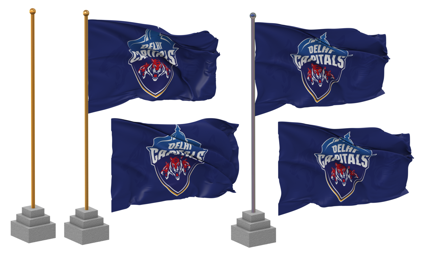Delhi Capitals, DC Flag Waving Different Style With Stand Pole Isolated, 3D Rendering png
