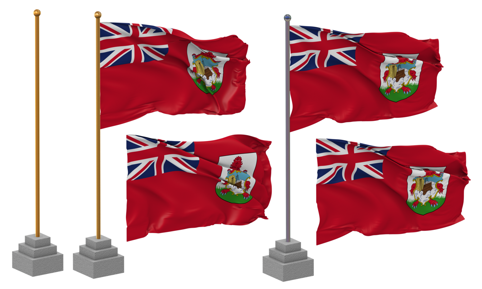 Bermuda Flag Waving Different Style With Stand Pole Isolated, 3D Rendering png