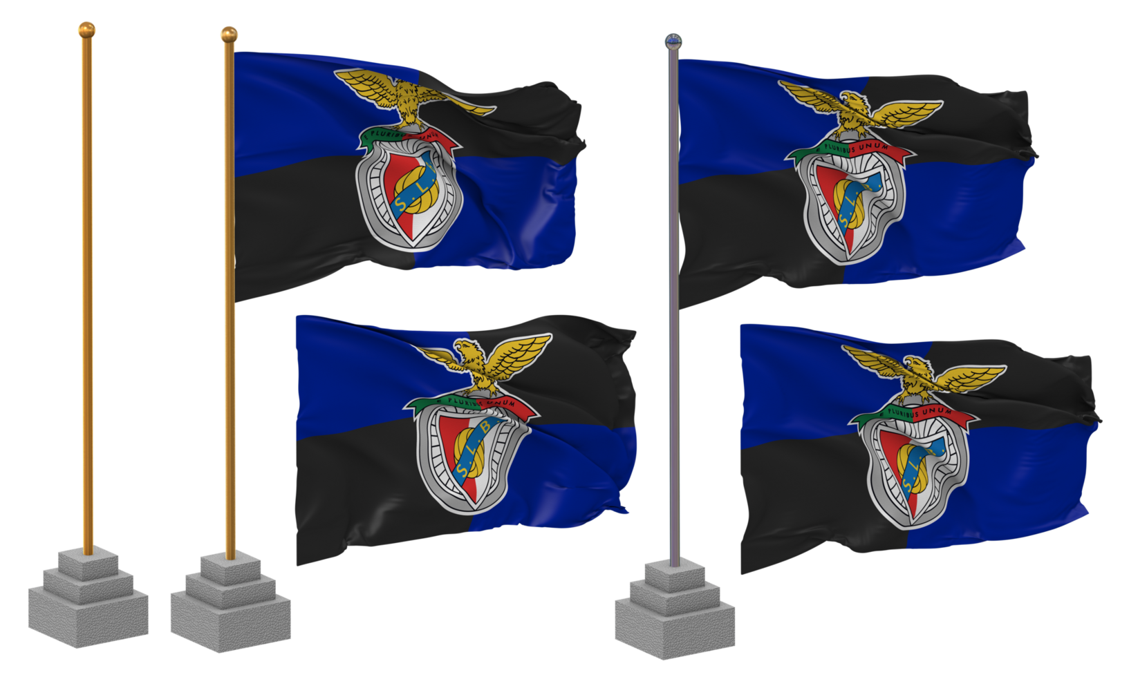 Sport Lisboa e Benfica Flag Waving Different Style With Stand Pole Isolated, 3D Rendering png