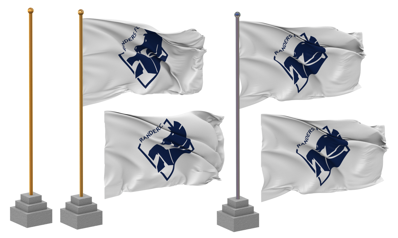 Randers FC Flag Waving Different Style With Stand Pole Isolated, 3D Rendering png