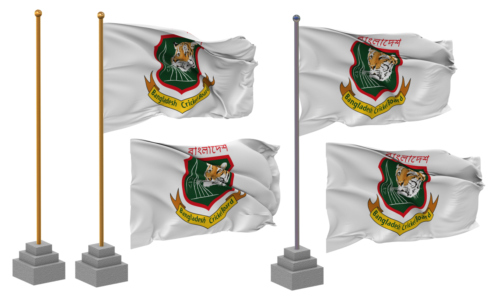 Bangladesh Cricket Board, BCB Flag Waving Different Style With Stand Pole Isolated, 3D Rendering png
