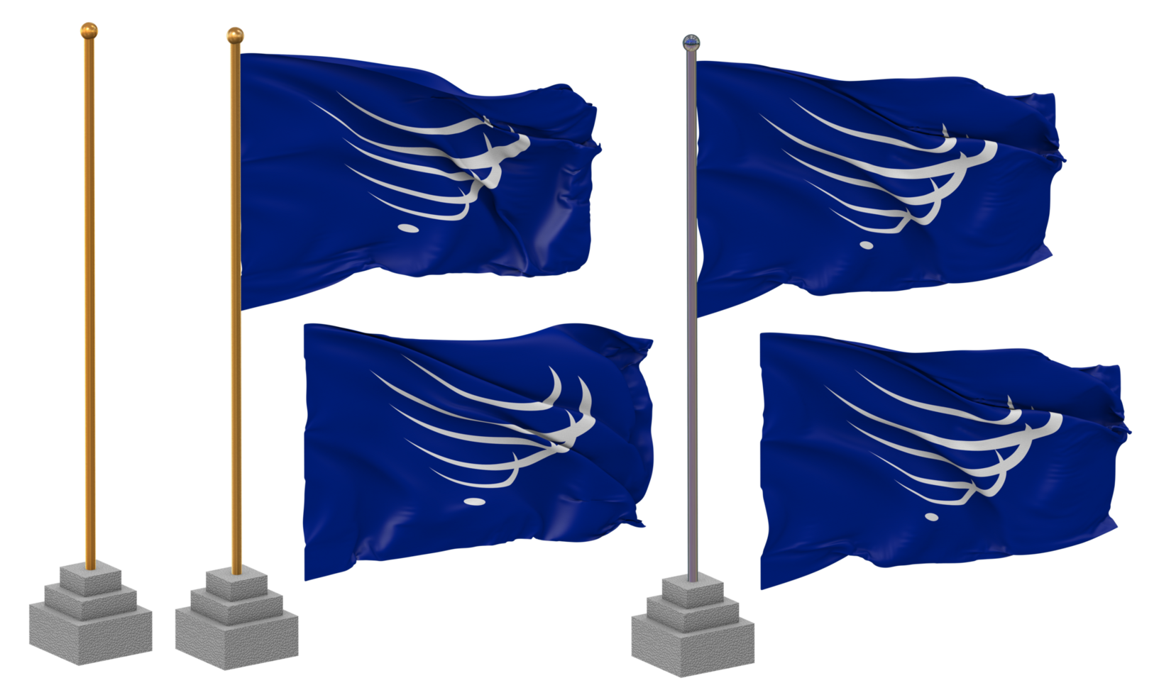 Union of South American Nations, UNASUR Flag Waving Different Style With Stand Pole Isolated, 3D Rendering png