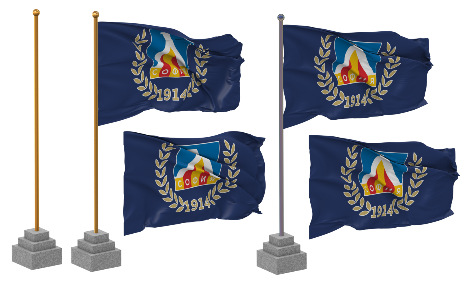 PFC Levski Sofia Football Club Flag Waving Different Style With Stand Pole Isolated, 3D Rendering png