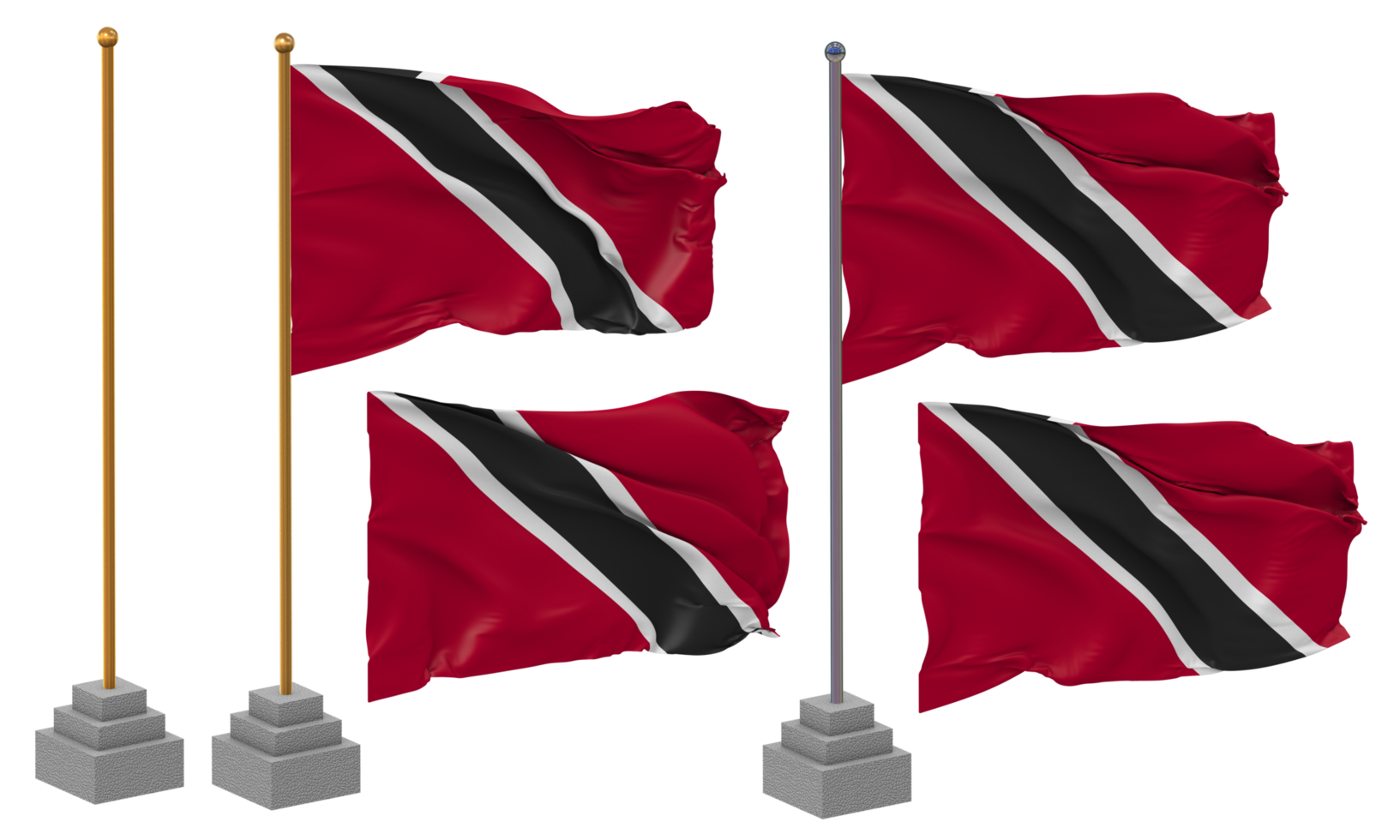 Trinidad and Tobago Flag Waving, Stand, Pole, Isolated, 3d illustration, 3d rendering, Flag, Golden, png