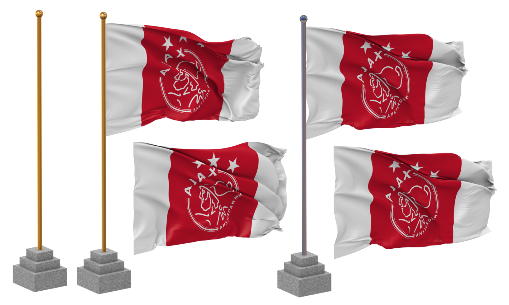 Amsterdamsche Football Club Ajax, AFC Ajax, Ajax Amsterdam Football Club Flag Waving Different Style With Stand Pole Isolated, 3D Rendering png