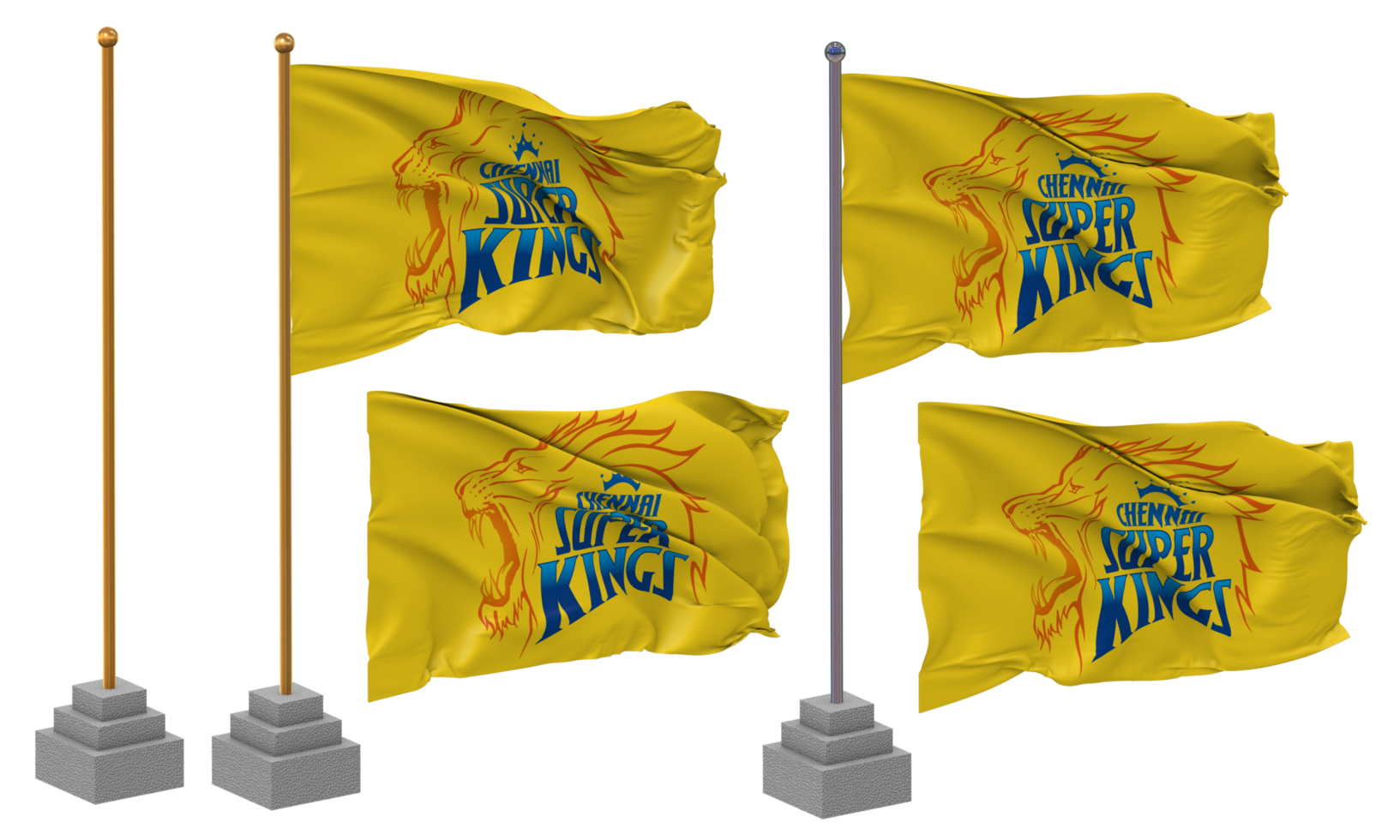 Chennai Super Kings, CSK Flag Waving Different Style With Stand Pole Isolated, 3D Rendering png