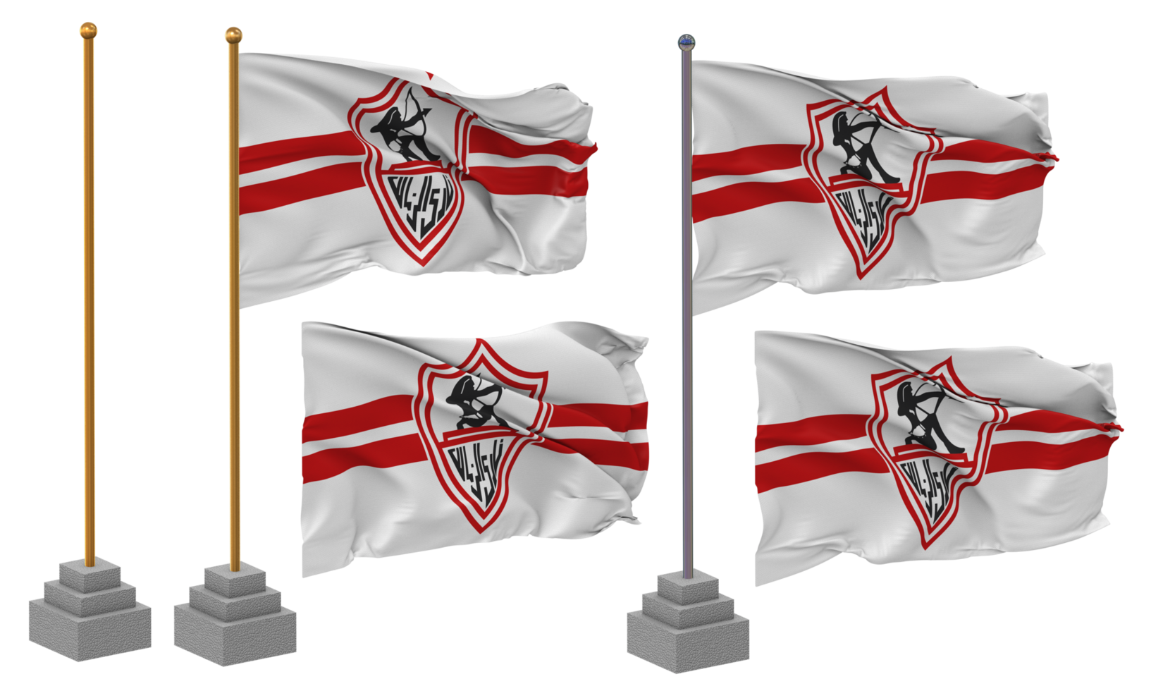 Zamalek Sporting Club Flag Waving Different Style With Stand Pole Isolated, 3D Rendering png