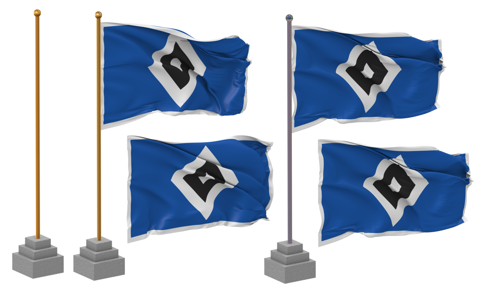 Hamburger Sport Verein e V, Hamburger SV Flag Waving Different Style With Stand Pole Isolated, 3D Rendering png