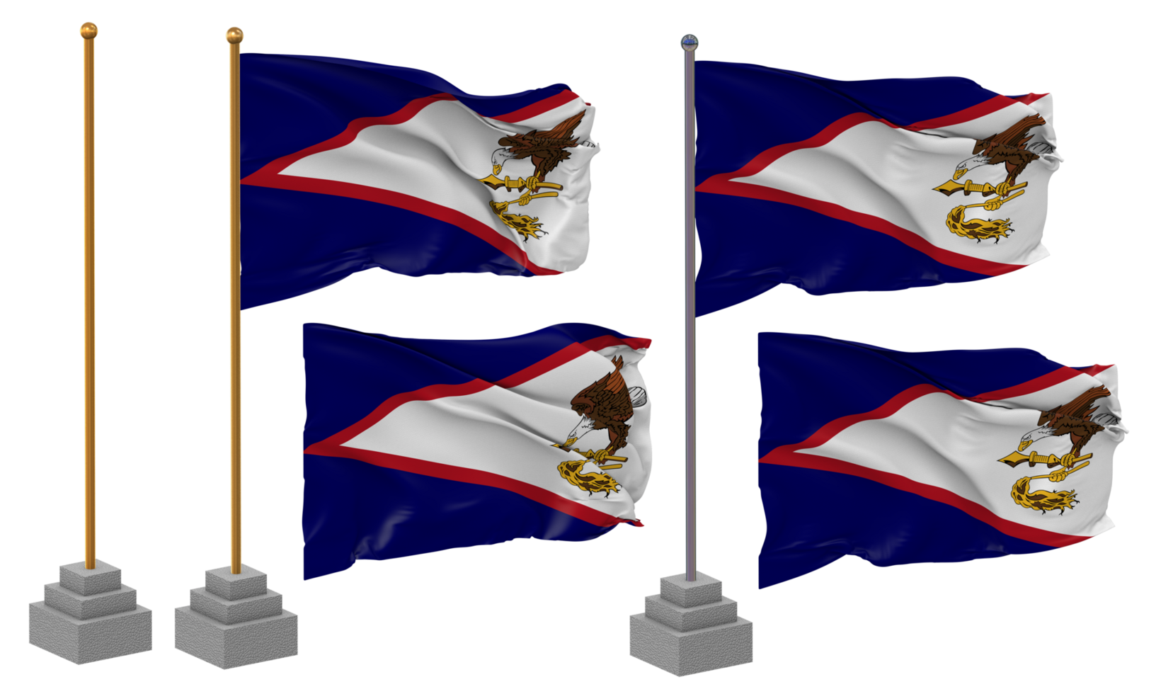 American Samoa Flag Waving Different Style With Stand Pole Isolated, 3D Rendering png