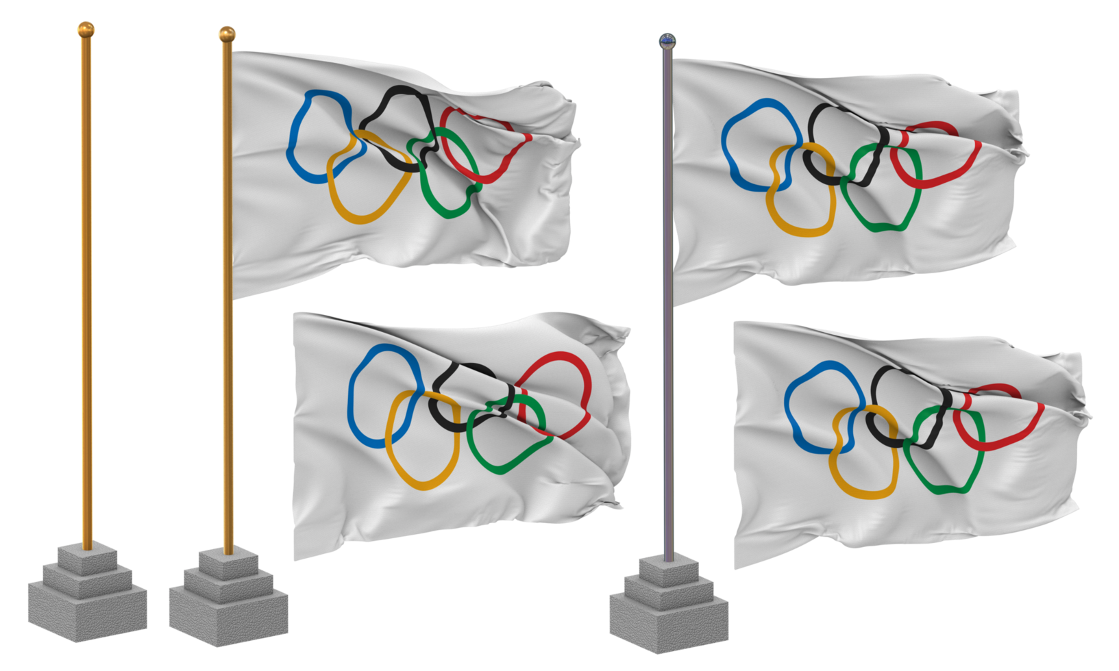 Olympic Games, Olympics Flag Waving Different Style With Stand Pole Isolated, 3D Rendering png