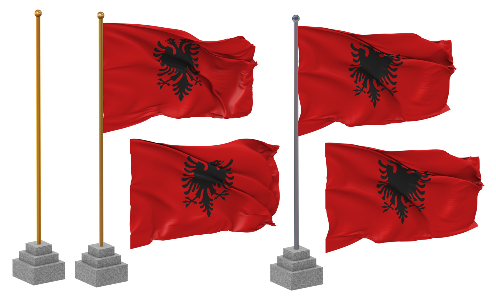 Albania Flag Waving Different Style With Stand Pole Isolated, 3D Rendering png