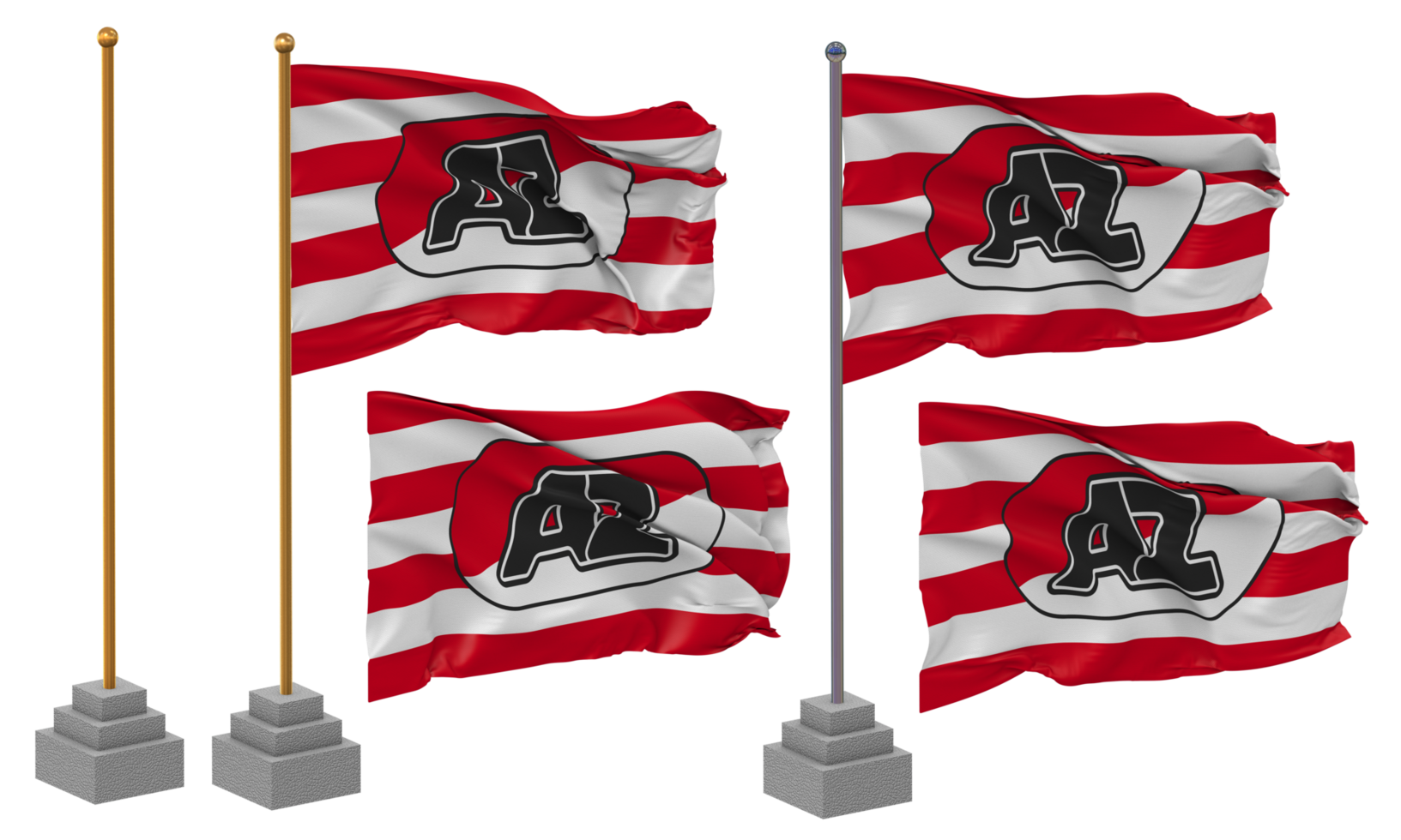FT AZ Alkmaar Flag Waving Different Style With Stand Pole Isolated, 3D Rendering png